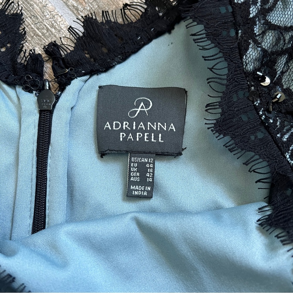 Adrianna Papell Eyelet Lace, Beaded and Sequin Details, Black Blue, Size US 12 - Picture 4 of 12